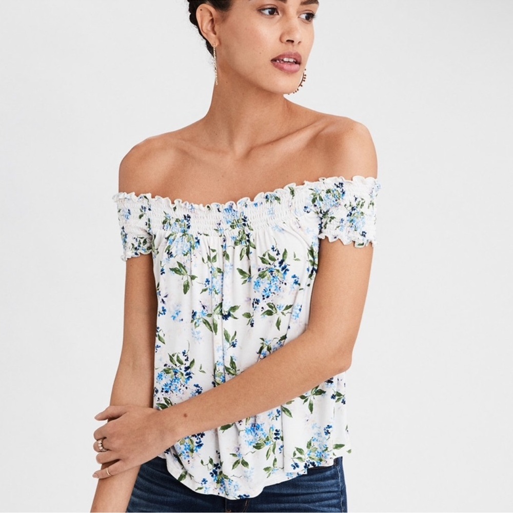 American Eagle Floral Smocked Off The Shoulder Top Soft & Sexy
